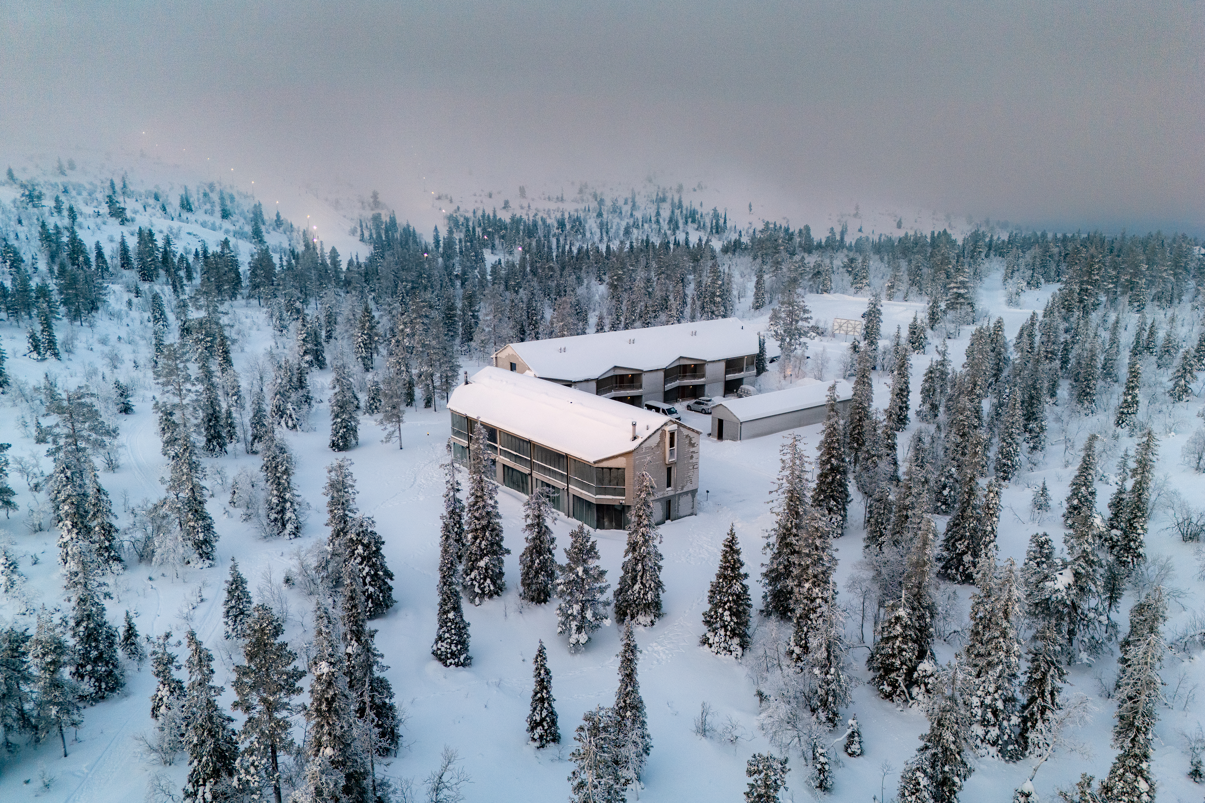 Aerial view of Lapland in winter twilight – Lapland LKV new-build projects